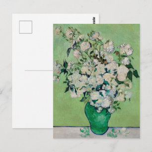 Van Gogh White Roses - Emerald Vase Floral Art Postcard