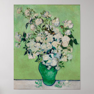 Van Gogh White Roses - Emerald Vase Floral Art Poster