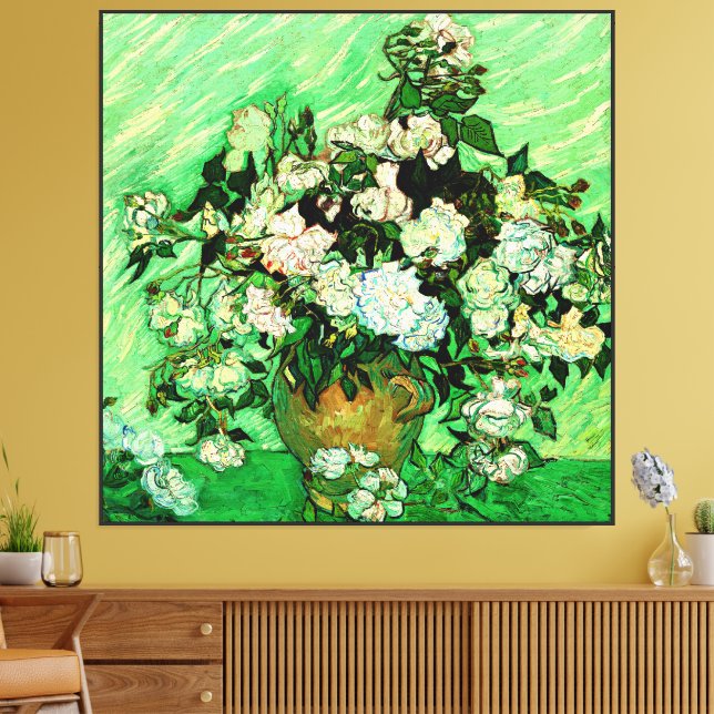 Van Gogh - White Roses, famous painting, Canvas Print (Insitu(LivingRoom))