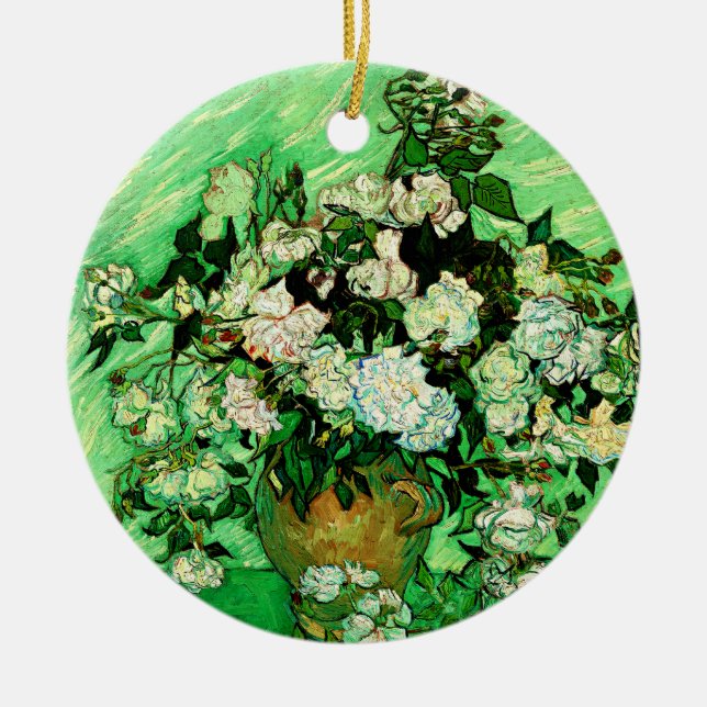 Van Gogh - White Roses, famous painting Ceramic Ornament (Front)