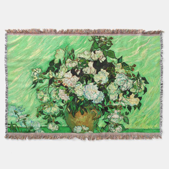Van Gogh - White Roses, famous painting, Throw Blanket (Front)