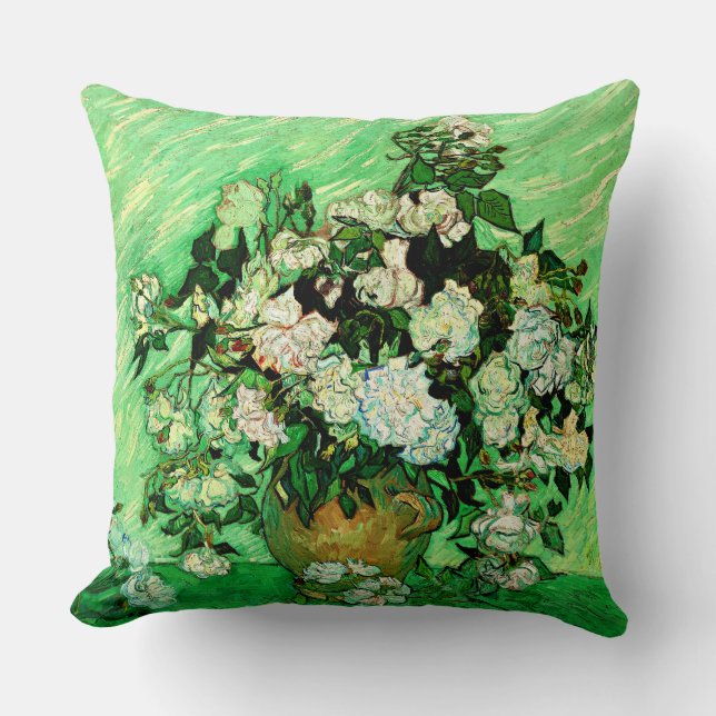 Van Gogh - White Roses, famous painting, Throw Pillow (Front)