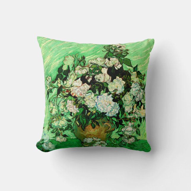 Van Gogh - White Roses, famous painting, Throw Pillow (Front)