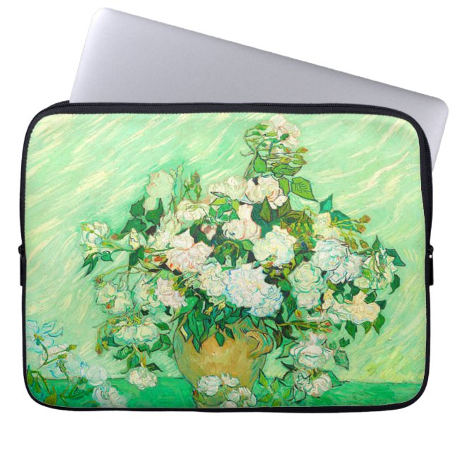 Van Gogh White Roses Laptop Sleeve (Front)