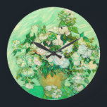 Van Gogh White Roses Large Clock<br><div class="desc">Clock featuring Vincent van Gogh’s oil painting Vase with Pink Roses (1890). A gorgeous bouquet of roses are in a vase against a green background. A perfect gift for fans of Post-Impressionism and Dutch art.</div>