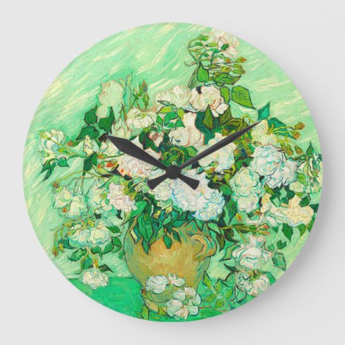 Van Gogh White Roses Large Clock