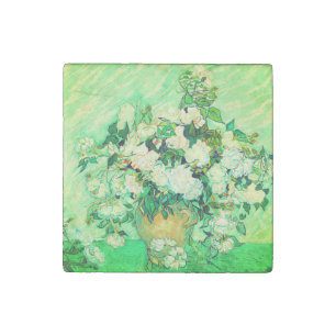 Van Gogh White Roses Stone Magnet