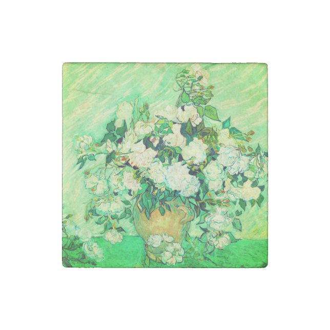 Van Gogh White Roses Stone Magnet (Front)
