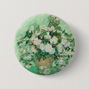 Van Gogh White Roses - Vintage Mint Floral Art Button