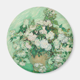 Van Gogh White Roses - Vintage Mint Floral Art Magnet
