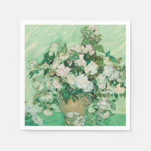Van Gogh White Roses - Vintage Mint Floral Art Napkins