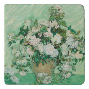 Van Gogh White Roses - Vintage Mint Floral Art Trivet