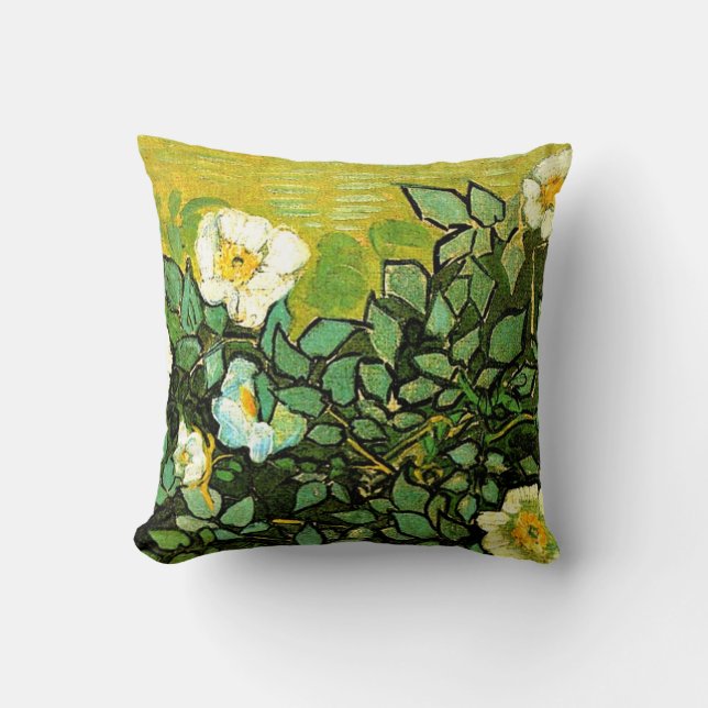 Van Gogh - Wild Roses Throw Pillow (Front)