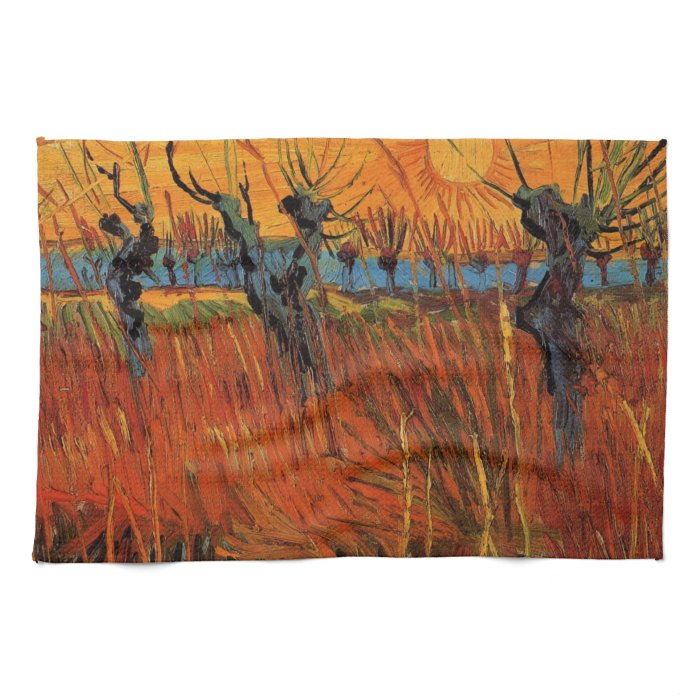 Van Gogh Willows at Sunset, Vintage Impressionism Kitchen Towels