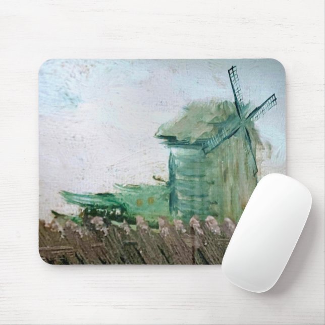 Van Gogh Windmill Painting Mouse Pad (With Mouse)