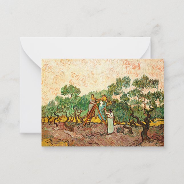 Van Gogh - Women Picking Olives Note Card (Front)