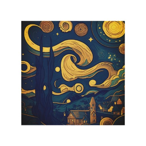 Van Gogh Wood Wall Art AI_Generated Starry Night  Wood Wall Art