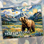 Van Gogh Yellowstone Grizzly Bear Custom Text Postcard<br><div class="desc">This Yellowstone National Park scene blends the wild beauty of nature with the bold brushstrokes of Van Gogh’s Starry Night. A powerful grizzly bear wanders through a vibrant mountain valley under swirling skies, symbolizing the wilderness, wildlife, and natural beauty that define the American West. Surrounded by rivers, wildflowers, and forest...</div>