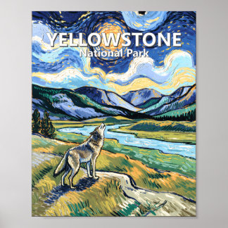 Van Gogh Yellowstone National Park Wolf Howling Poster