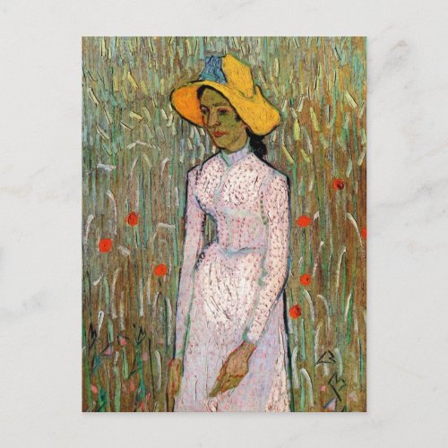Van Gogh Young Girl Standing Background of Wheat Postcard