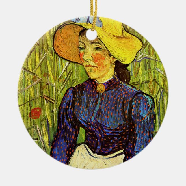Van Gogh, Young Peasant Woman with Straw Hat Ceramic Ornament (Front)
