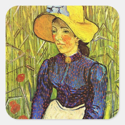 Van Gogh Young Peasant Woman with Straw Hat Square Sticker