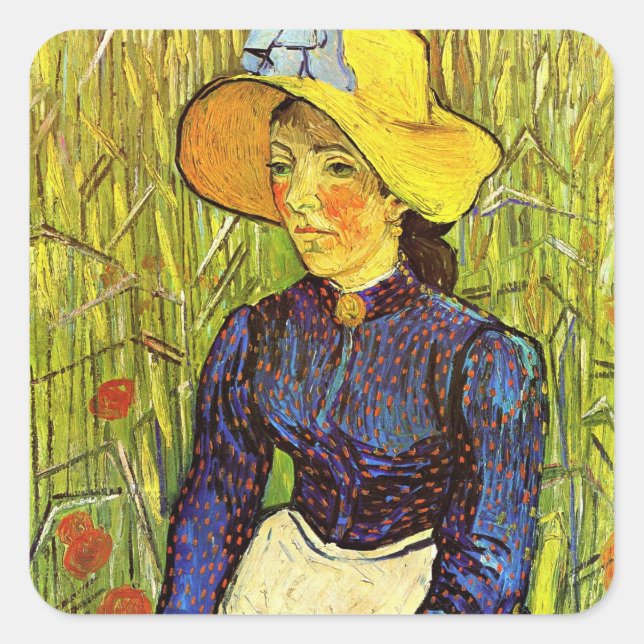 Van Gogh, Young Peasant Woman with Straw Hat Square Sticker (Front)