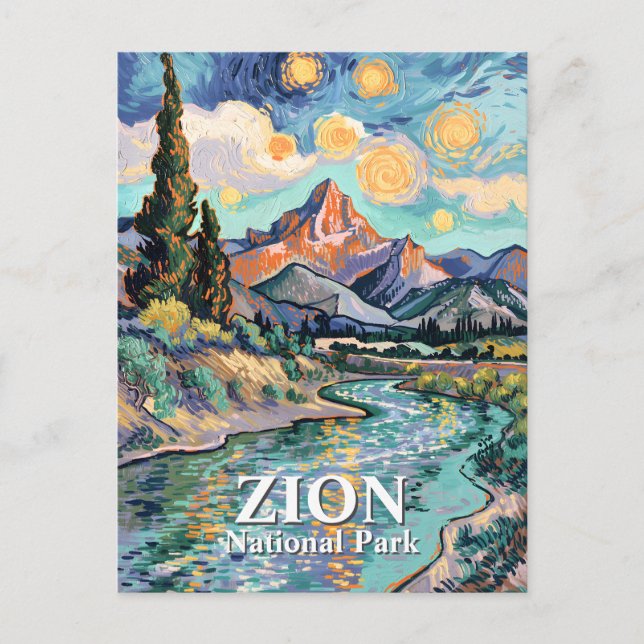 Van Gogh Zion Watchman Virgin River Sunset Custom Postcard (Front)