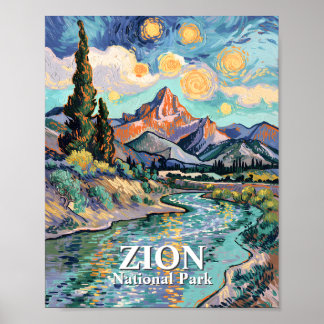 Van Gogh Zion Watchman Virgin River Sunset Custom Poster