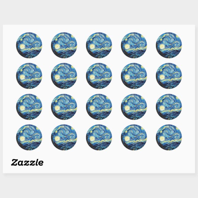 Van Gogh's artwork, Starry Night, Classic Round Sticker (Sheet)