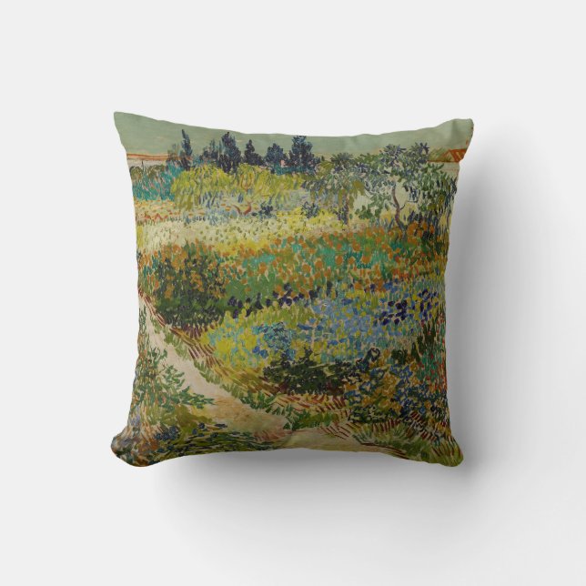 Van Gogh's Classic Painting Garden in Arles Throw Pillow (Front)