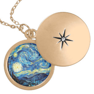 Van Gogh's famous painting, Starry Night Gold Plated Necklace