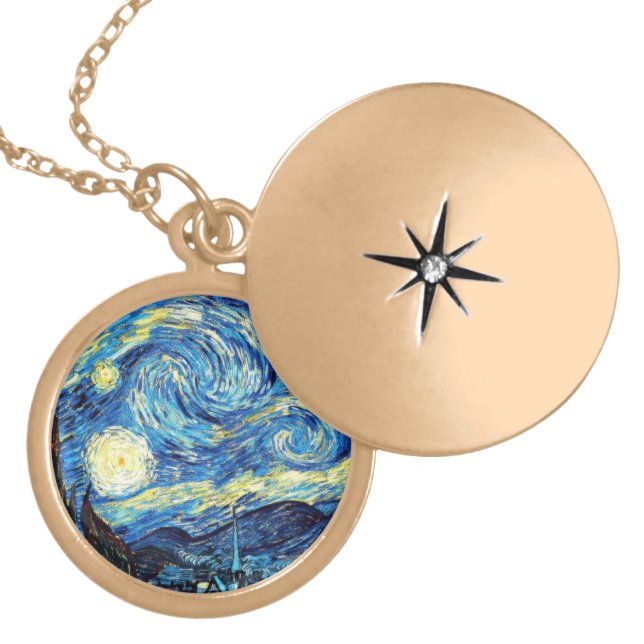 Van Gogh's famous painting, Starry Night Gold Plated Necklace (Front)