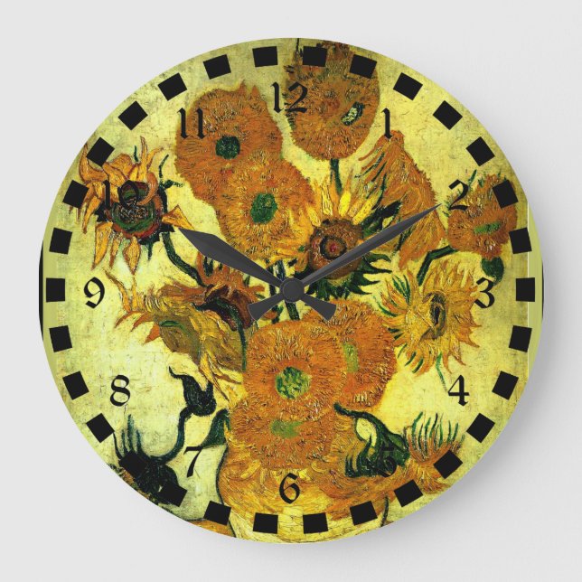 Van Gogh's Famous Painting, Sunflowers 14 Large Clock (Front)