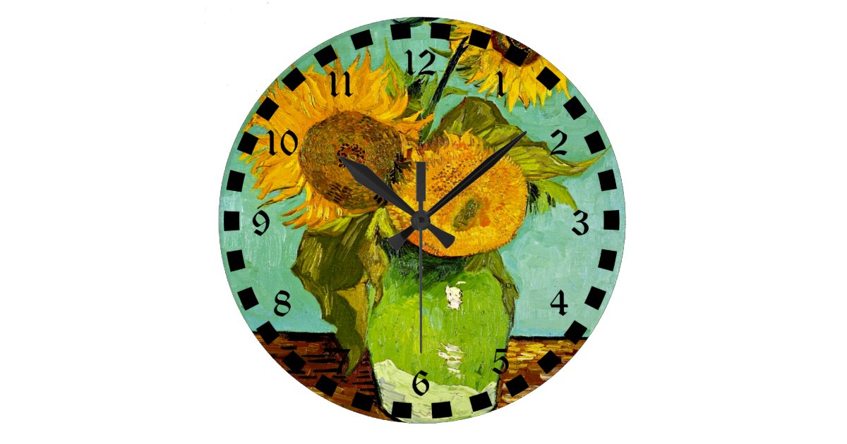 Van Gogh S Famous Painting Sunflowers 1888 Large Clock Zazzle Com