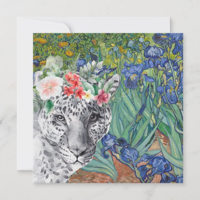 Van Gogh's Irises and Fancy Leopard Flat Card (Front)