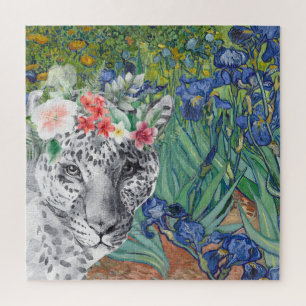 Van Gogh's Irises and Fancy Leopard Jigsaw Puzzle