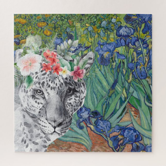 Van Gogh's Irises and Fancy Leopard Jigsaw Puzzle (Vertical)