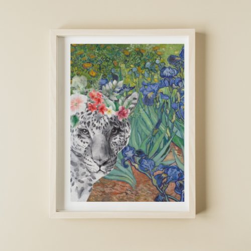 Van Goghs Irises and Fancy Leopard Poster