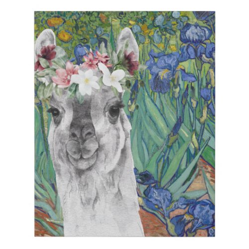 Van Goghs Irises and Fancy Llama Faux Canvas Print