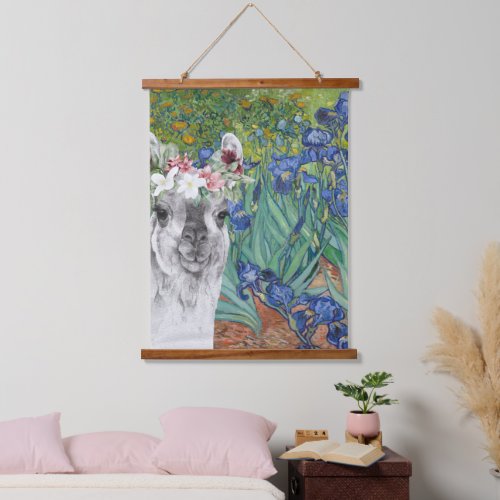 Van Goghs Irises and Fancy Llama   Hanging Tapestry