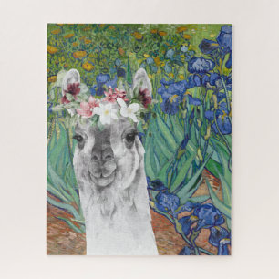 Van Gogh's Irises and Fancy Llama Jigsaw Puzzle