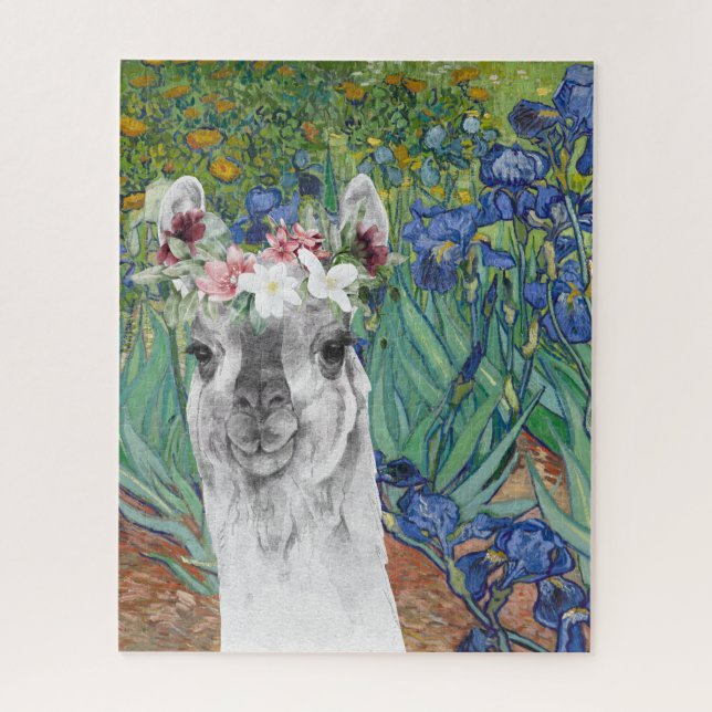 Van Gogh's Irises and Fancy Llama  Jigsaw Puzzle (Vertical)