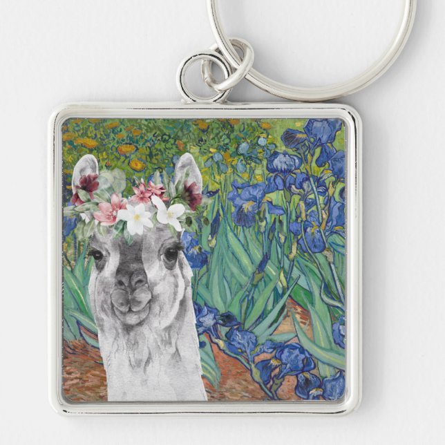 Van Gogh's Irises and Fancy Llama     Keychain (Front)