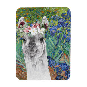 Van Gogh's Irises and Fancy Llama Magnet
