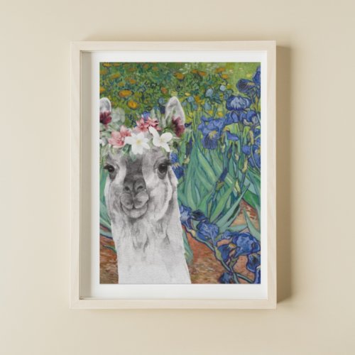 Van Goghs Irises and Fancy Llama Poster