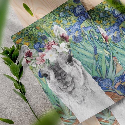 Van Goghs Irises and Fancy Llama Scrapbook Paper