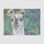 Van Gogh's Irises and Fancy Llama Tissue Paper<br><div class="desc">Beautiful and artistic digital compilation features Vincent Van Gogh's Irises fine art painting as a backdrop to an adorable watercolor llama with a fancy crown of flowers. Wonderful for gift wrapping as well as decoupage and other paper crafts!</div>