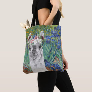 Van Gogh's Irises and Fancy Llama Tote Bag