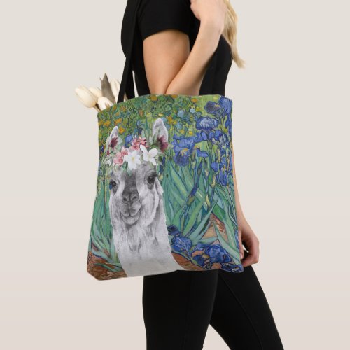 Van Goghs Irises and Fancy Llama Tote Bag